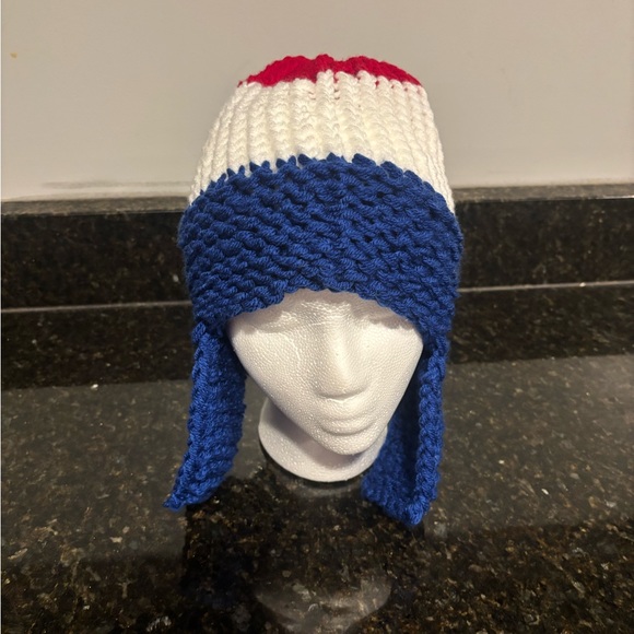 NWOT Teen/Adult Tricolor Knit Hat w/Ear Flaps - Picture 2 of 6